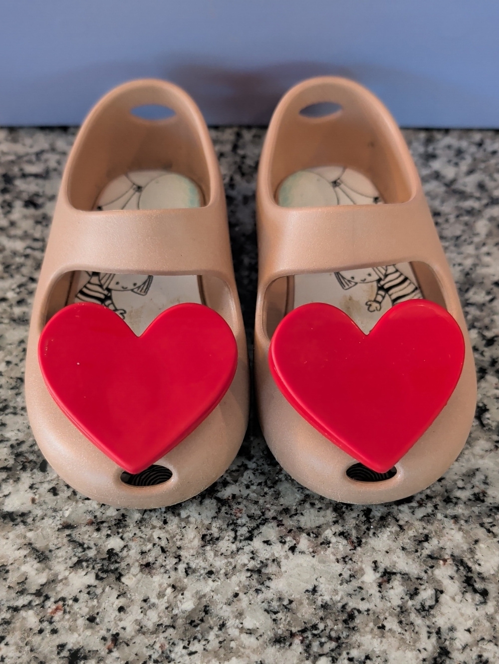 Girls Heart-Accent Slip-On Sandals in Nude and Red